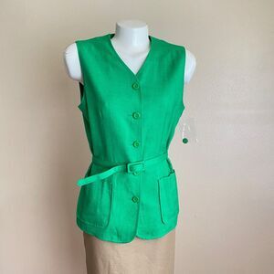 Vintage NWOT Worthington Size 10 Bright Green Sleeveless Vest Top Belted Pockets